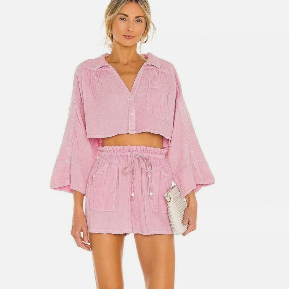 New sizes! Free People Elora Cropped Top & Shorts set - Double Bubble pink